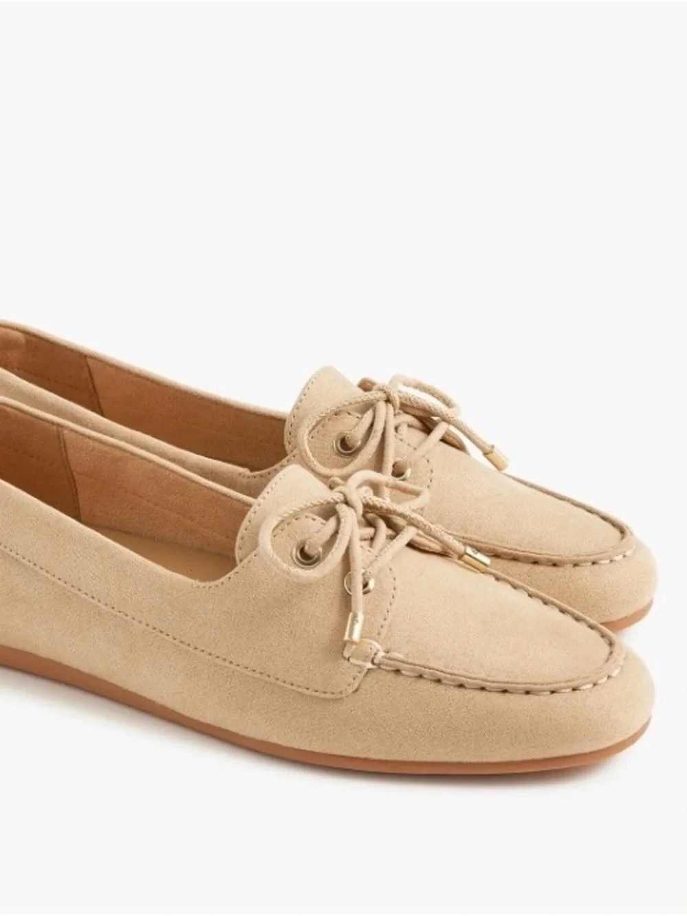NWT Light Khaki Beige Suede Tie-Front Loafers - Women Shoes